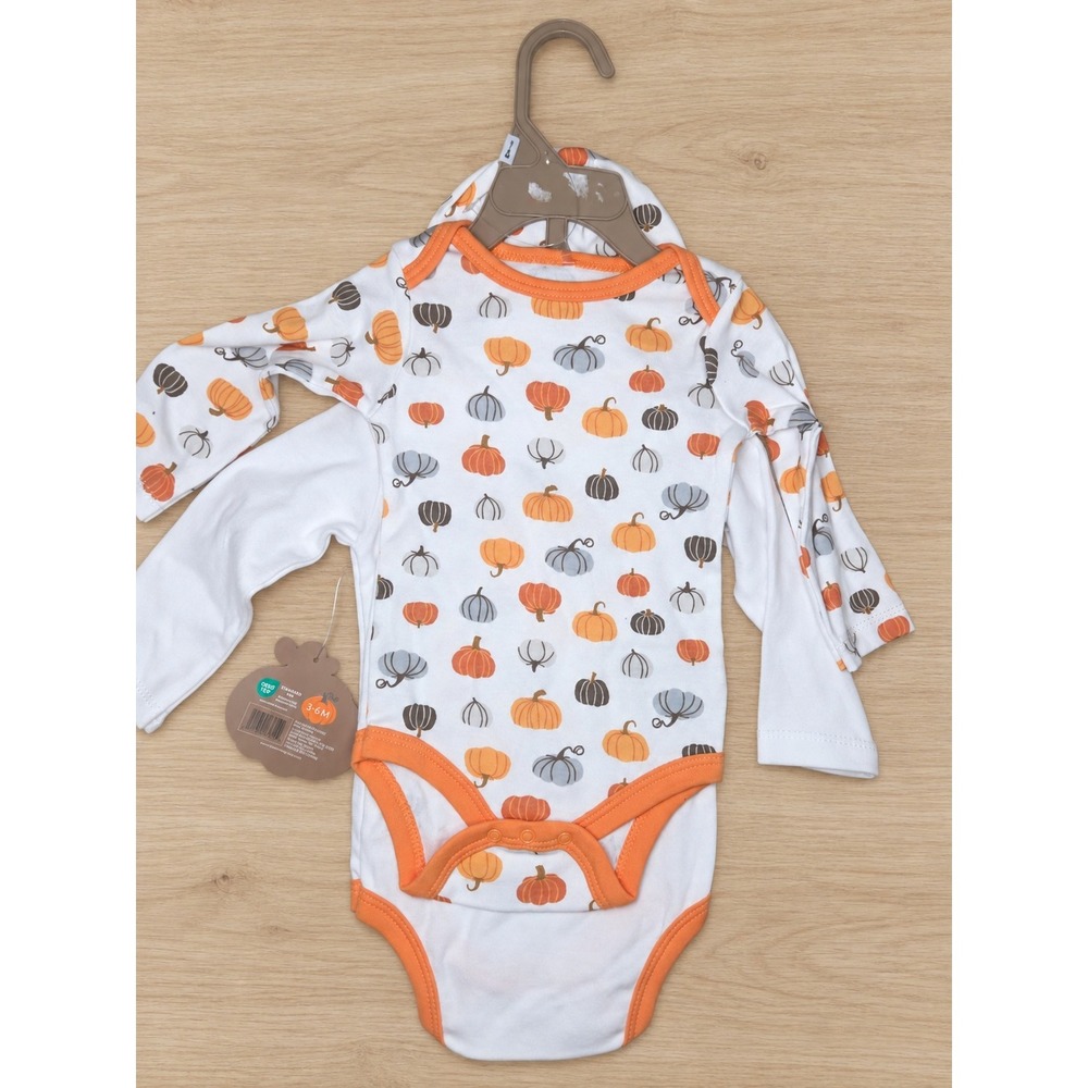 Chick Pea Baby 3 Piece Pumpkin Bodysuit Set Orange White Fall Thanksgiving 3-6M - Picture 3 of 3
